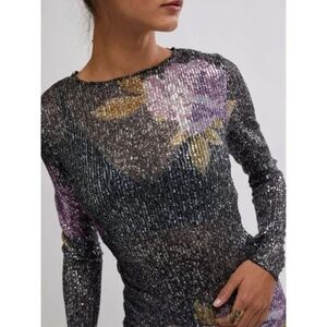 NWT Free People Large Printed Gold Rush Long Sleeve / Amethyst Combo